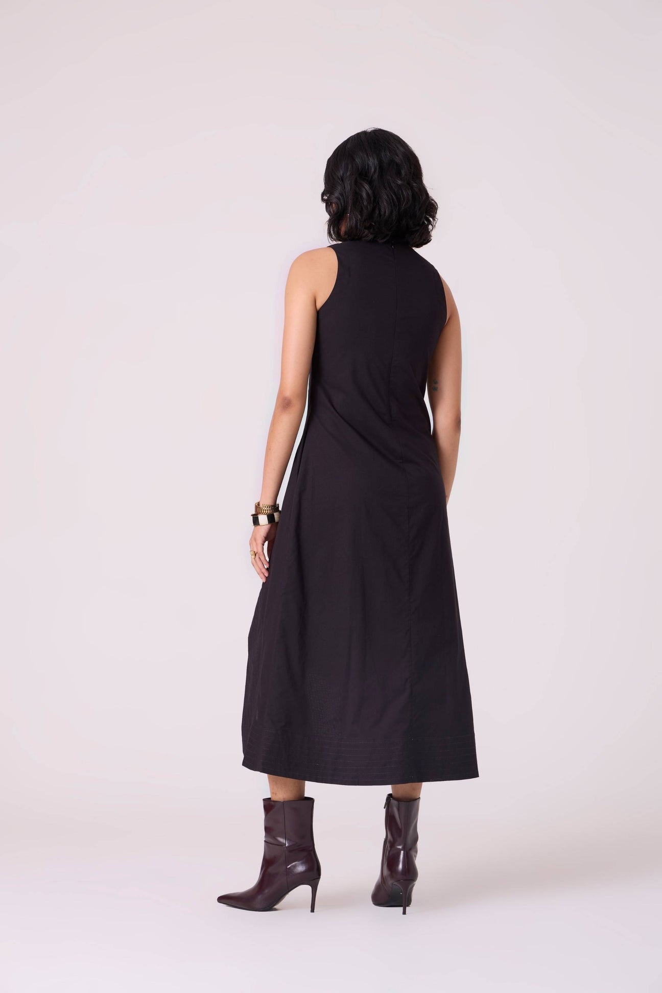 Kira Black Cotton Panelled Dress
