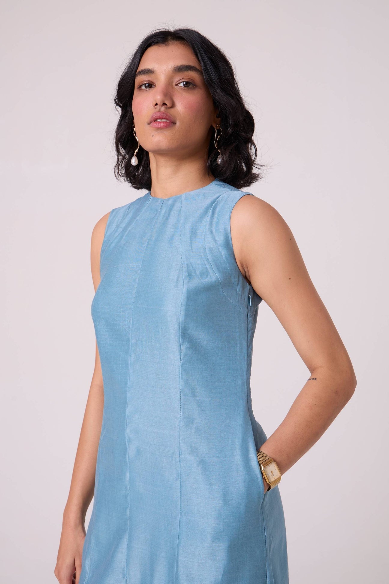 Milena Blue Handwoven Panelled Dress