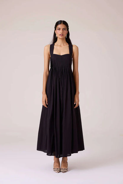 Erato Black Pleated Dress