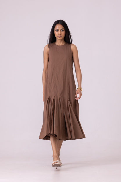 Arwen Brown Pleated Midi Dress