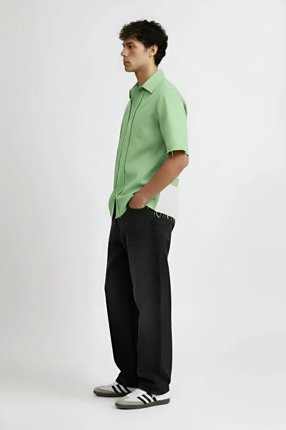 Asparagus Green-Ivory Pintuck Shirt