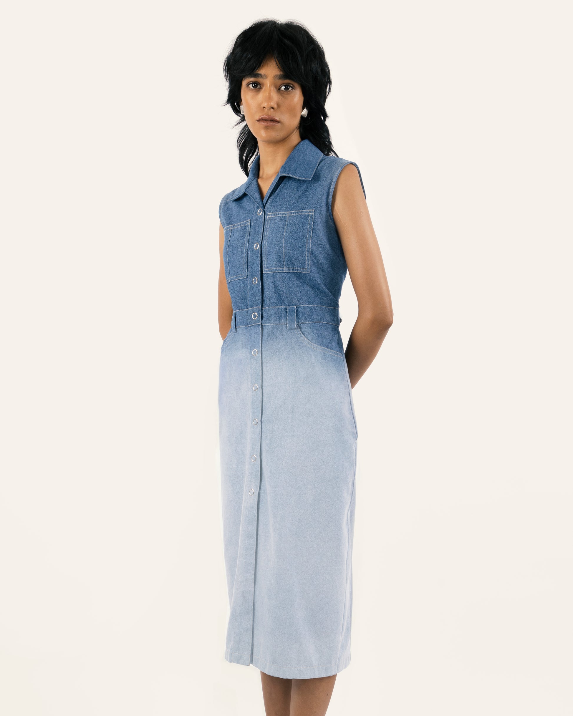 ombred blue denim dress for women, denim dress, sustainable dress