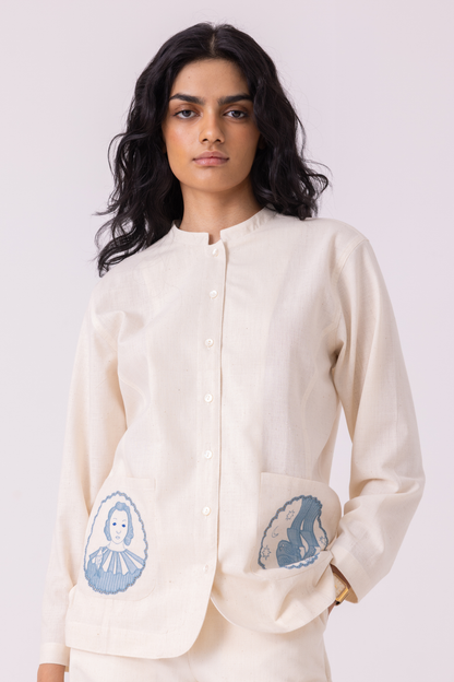 Alma Off White Handwoven Shacket