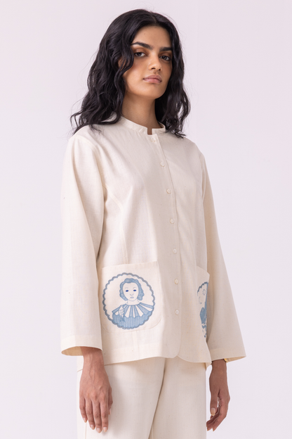 Alma Off White Handwoven Shacket