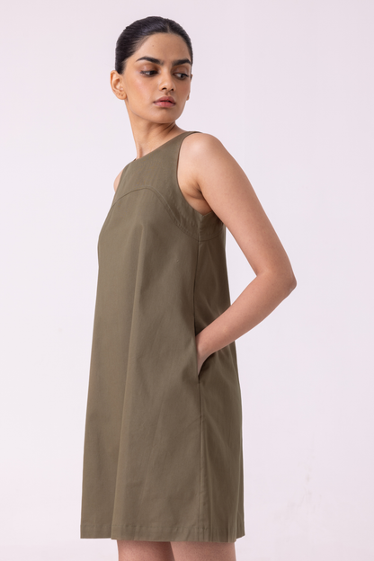 Nalaka Olive Shift Dress