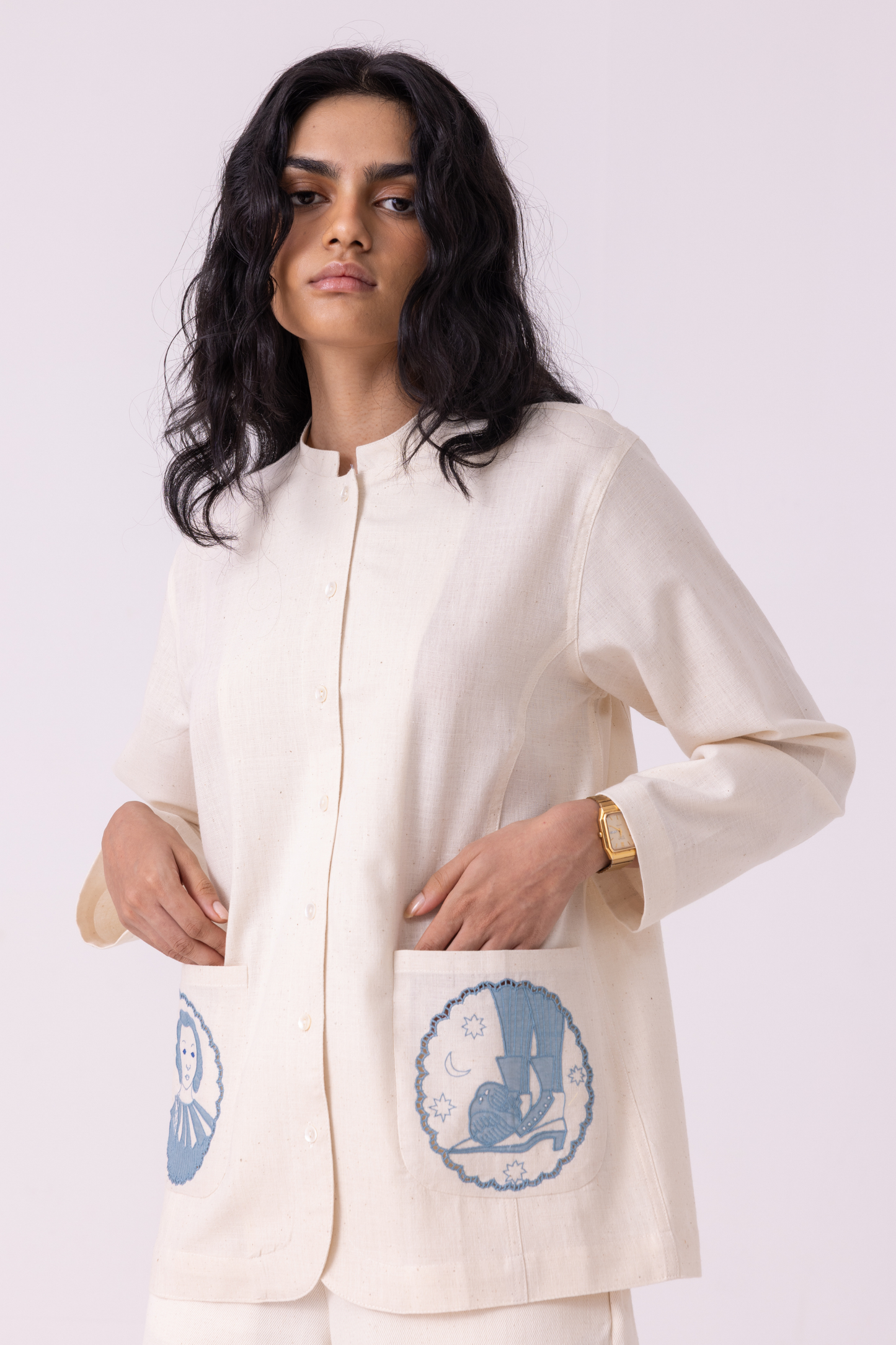 Alma Off White Handwoven Shacket