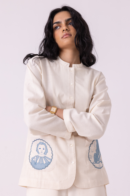 Alma Off White Handwoven Shacket
