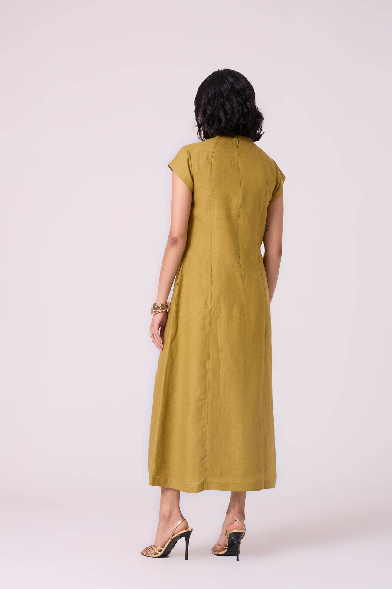 Evgeny Olive Linen Dress