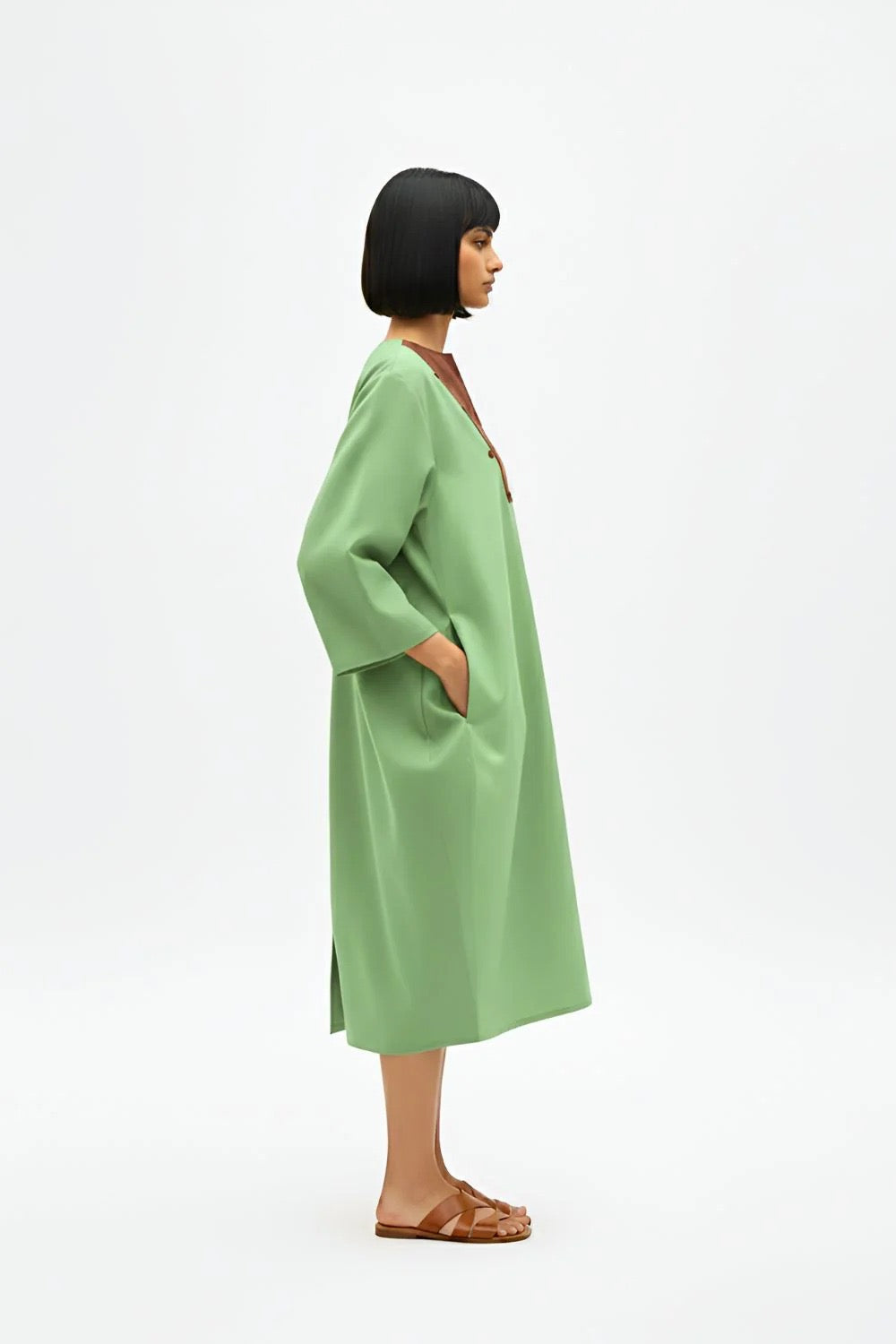 Asparagus Green-Tuscan Red Midi Dress