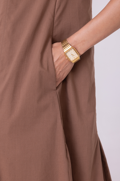 Arwen Brown Pleated Midi Dress
