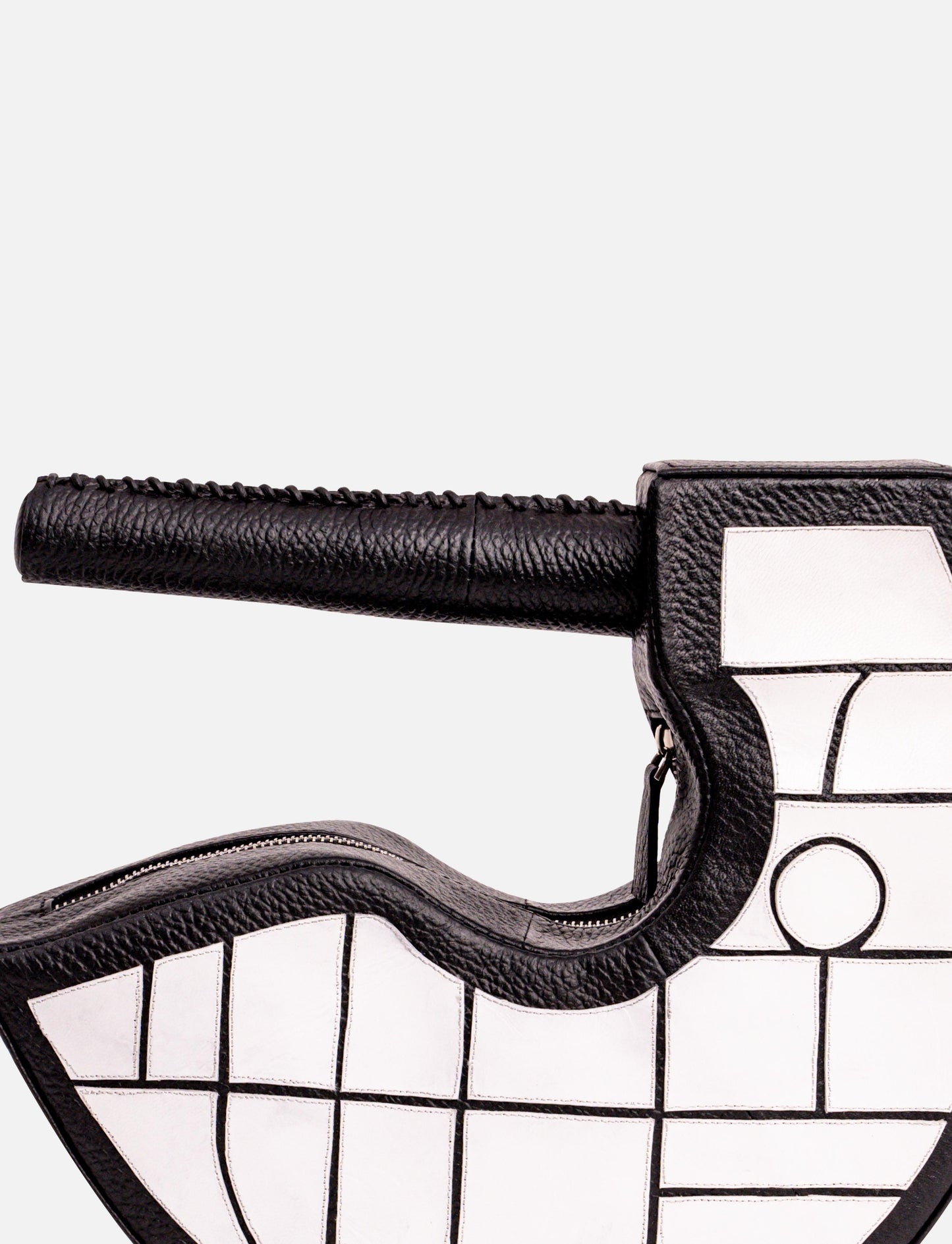 Black and white handcrafted upcycled leather unisex clutch