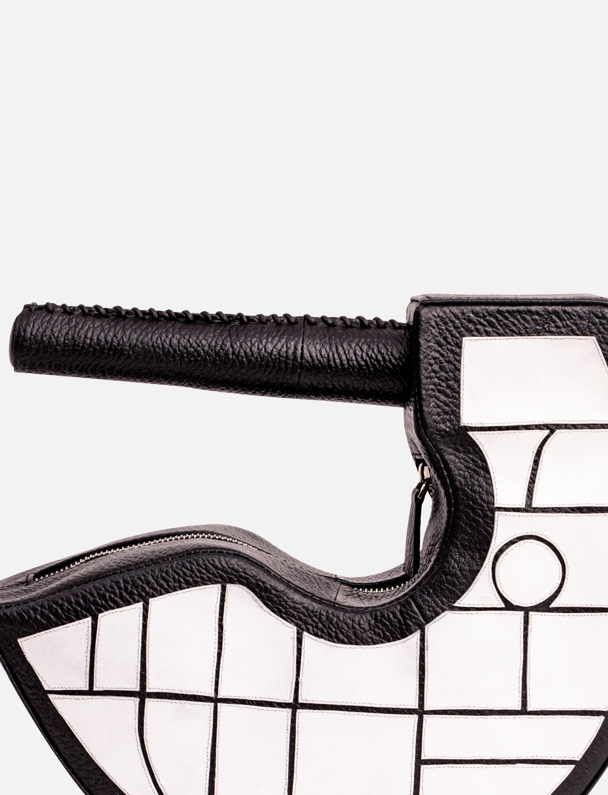 Black and white handcrafted upcycled leather unisex clutch