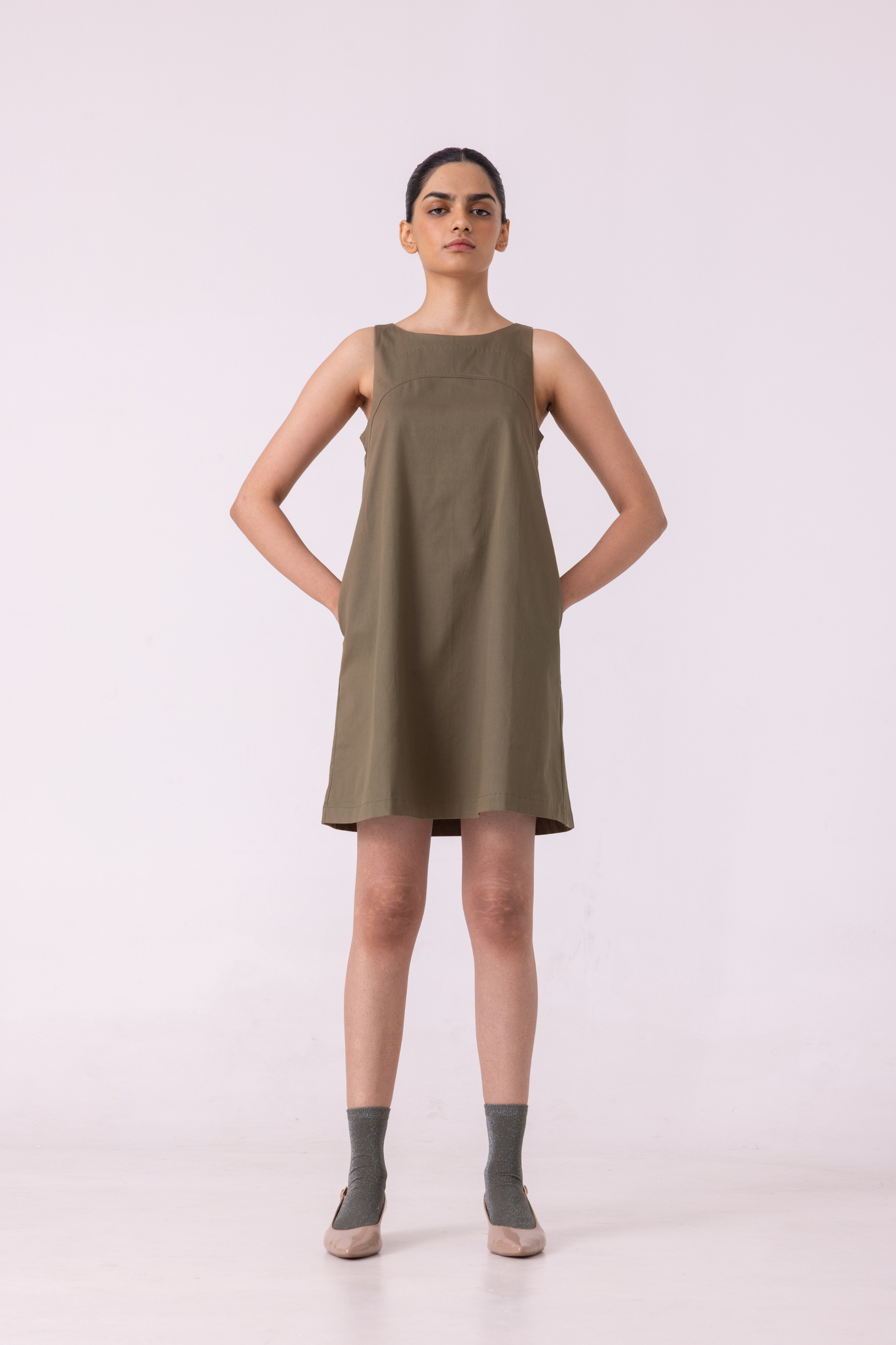 Nalaka Olive Shift Dress