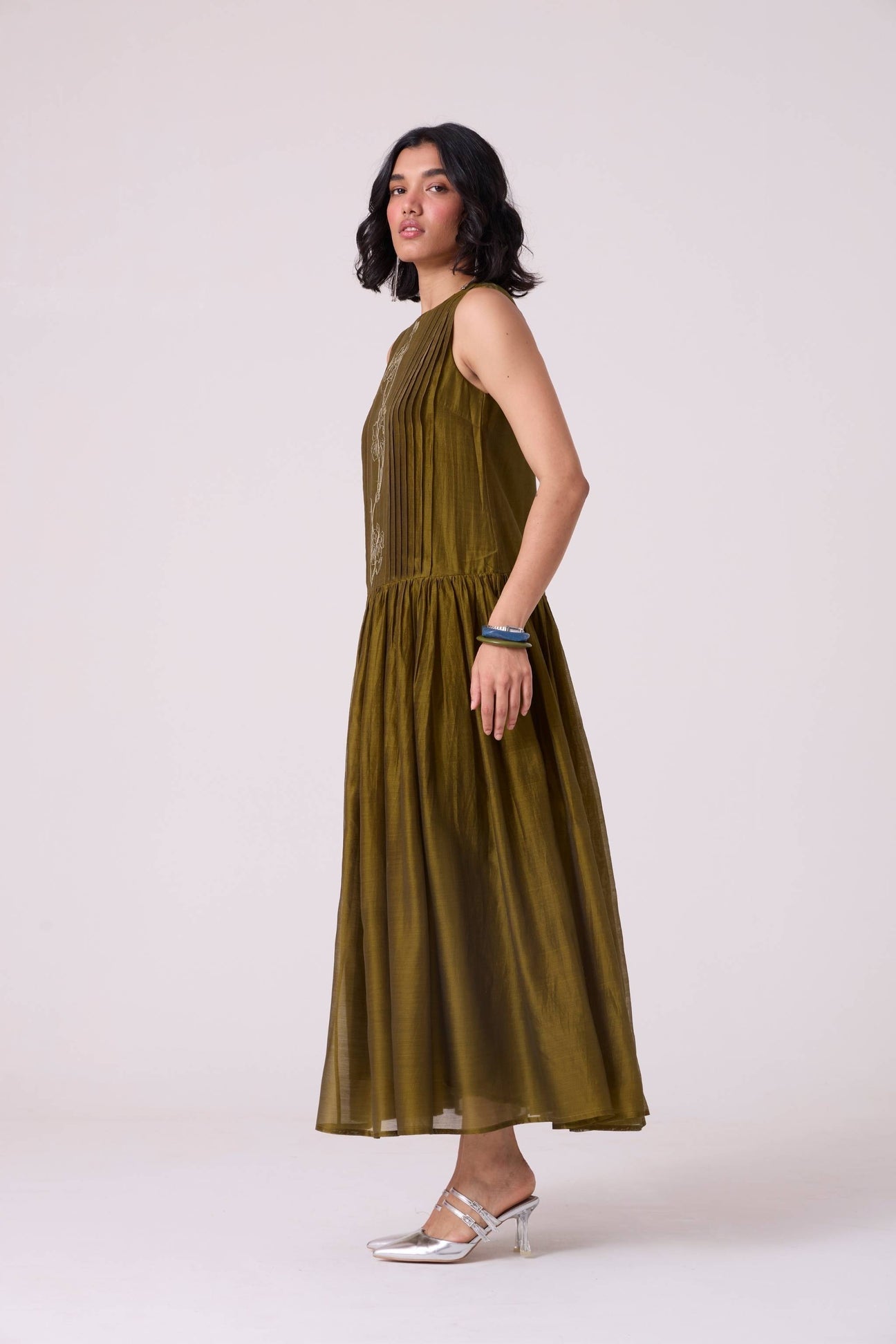 Oleg Green Handwoven Maxi Dress