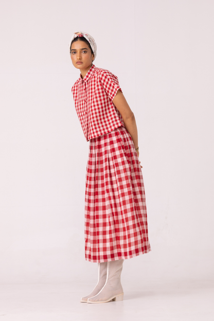 June Red Checkered Handwoven Skirt