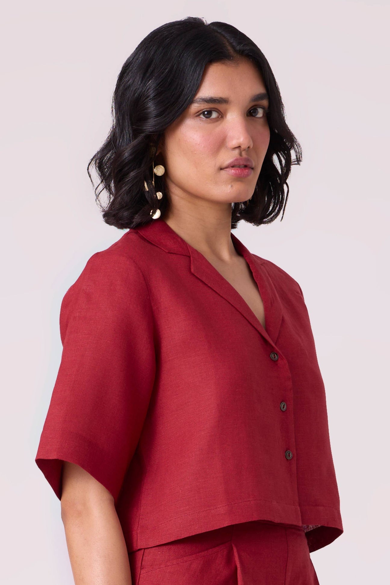 Clyde Red Linen Cropped Shirt
