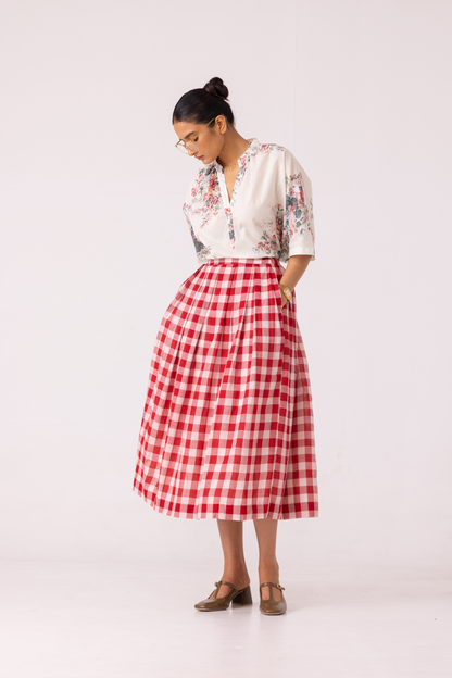 June Red Checkered Handwoven Skirt