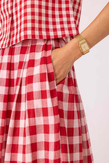June Red Checkered Handwoven Skirt