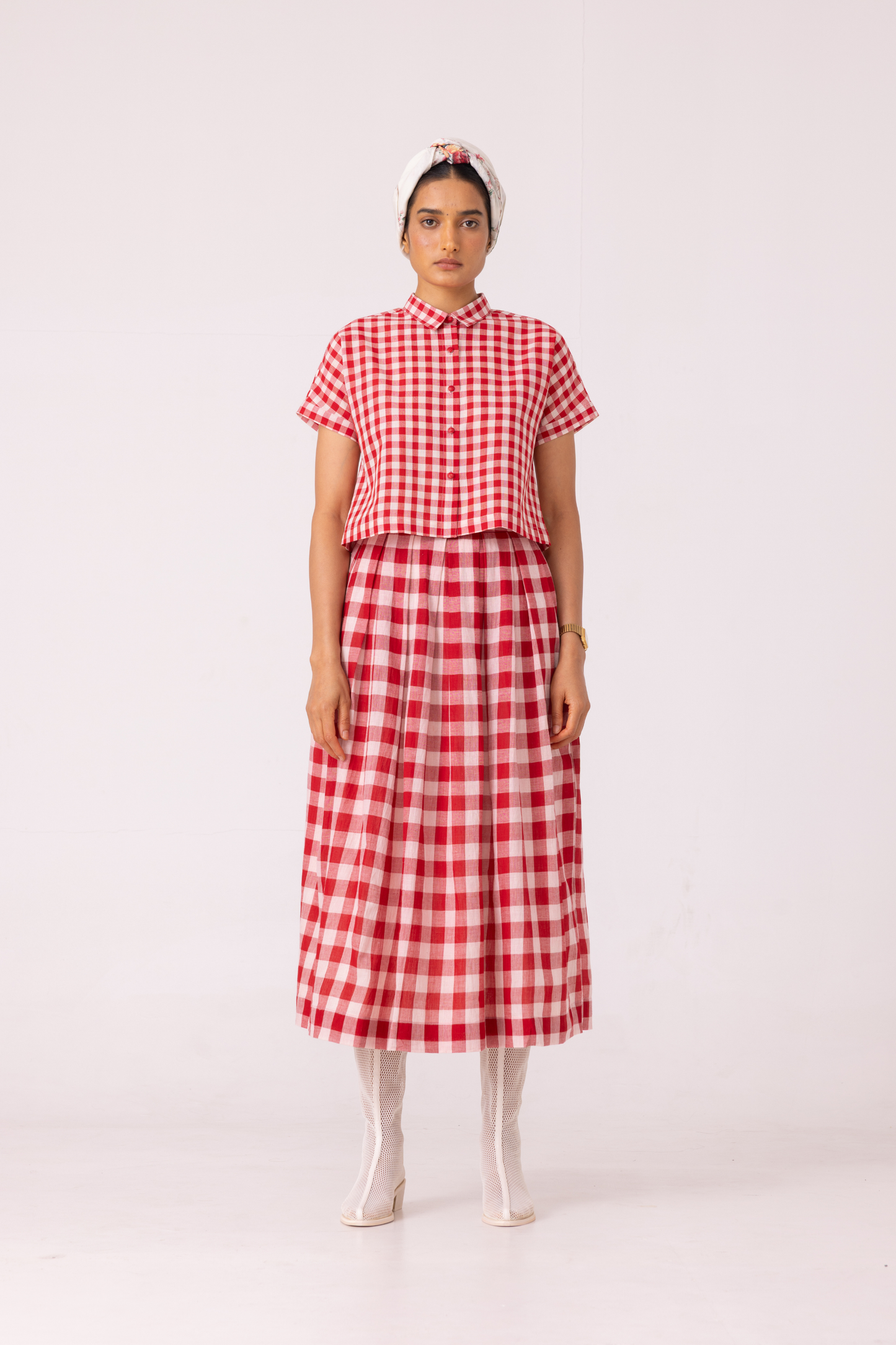 June Red Checkered Handwoven Skirt