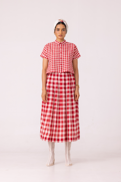 June Red Checkered Handwoven Skirt