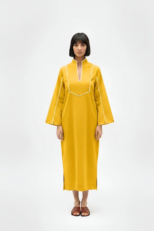 Ivory-Mango Yellow Collared Stripe Dress