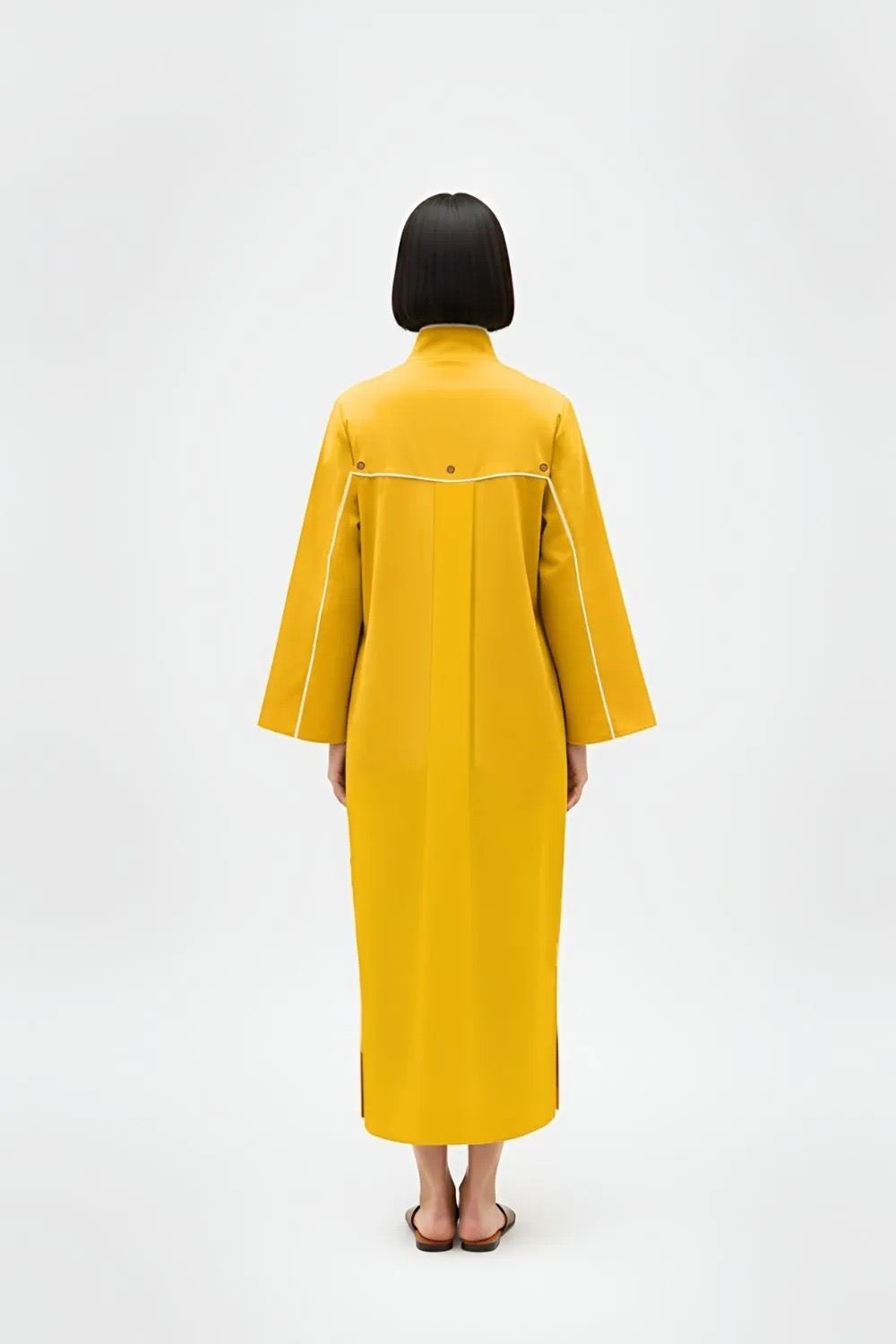 Ivory-Mango Yellow Collared Stripe Dress