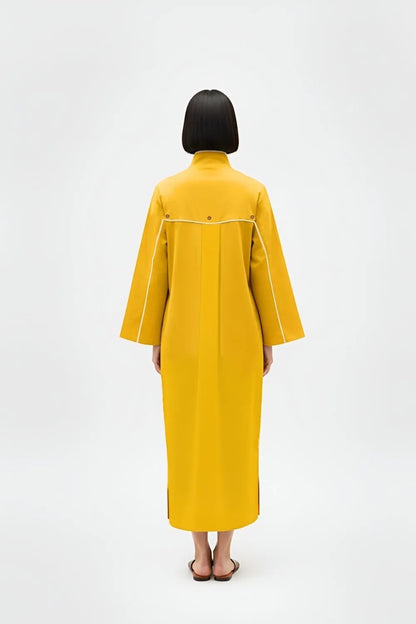 Ivory-Mango Yellow Collared Stripe Dress