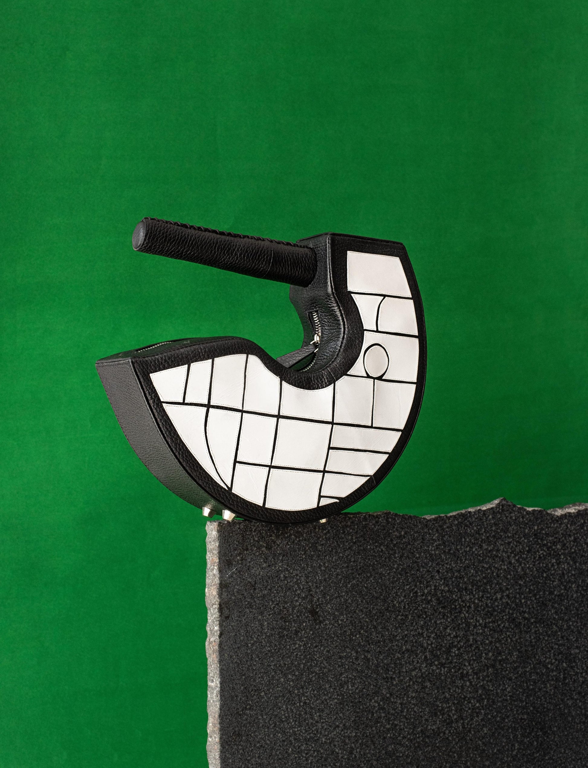 Black and white handcrafted upcycled leather unisex clutch