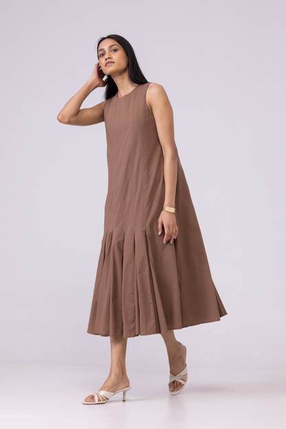Arwen Brown Pleated Midi Dress