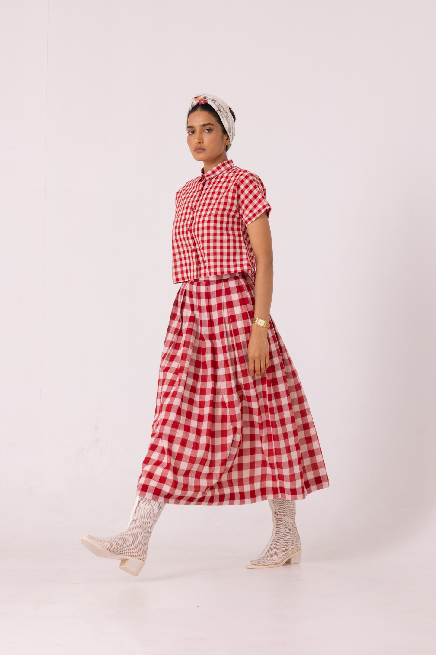 June Red Checkered Handwoven Skirt