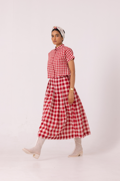 June Red Checkered Handwoven Skirt