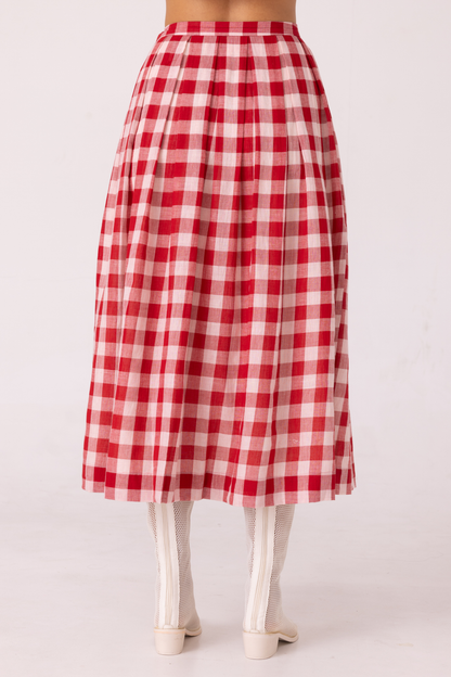 June Red Checkered Handwoven Skirt