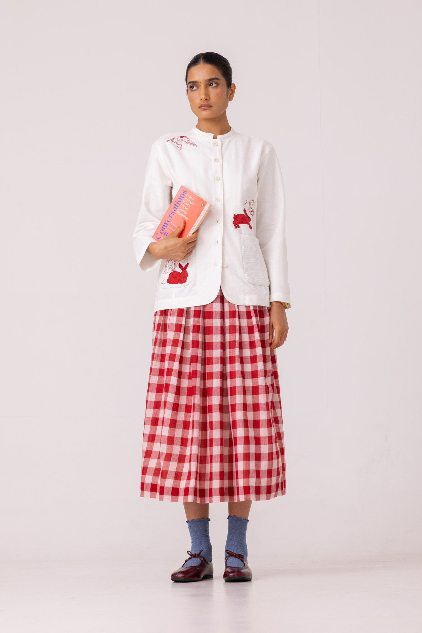 June Red Checkered Handwoven Skirt