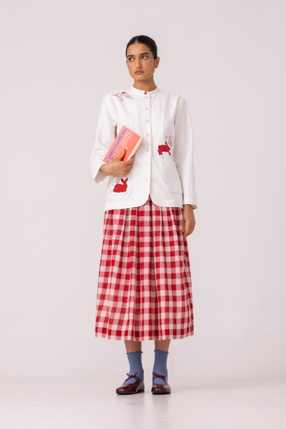 June Red Checkered Handwoven Skirt