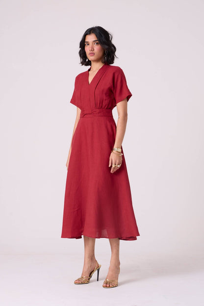 Miyake Red Linen Dress
