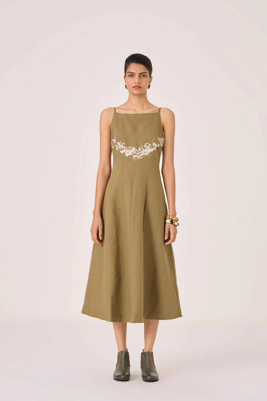 Nimal Olive Embroidered Dress