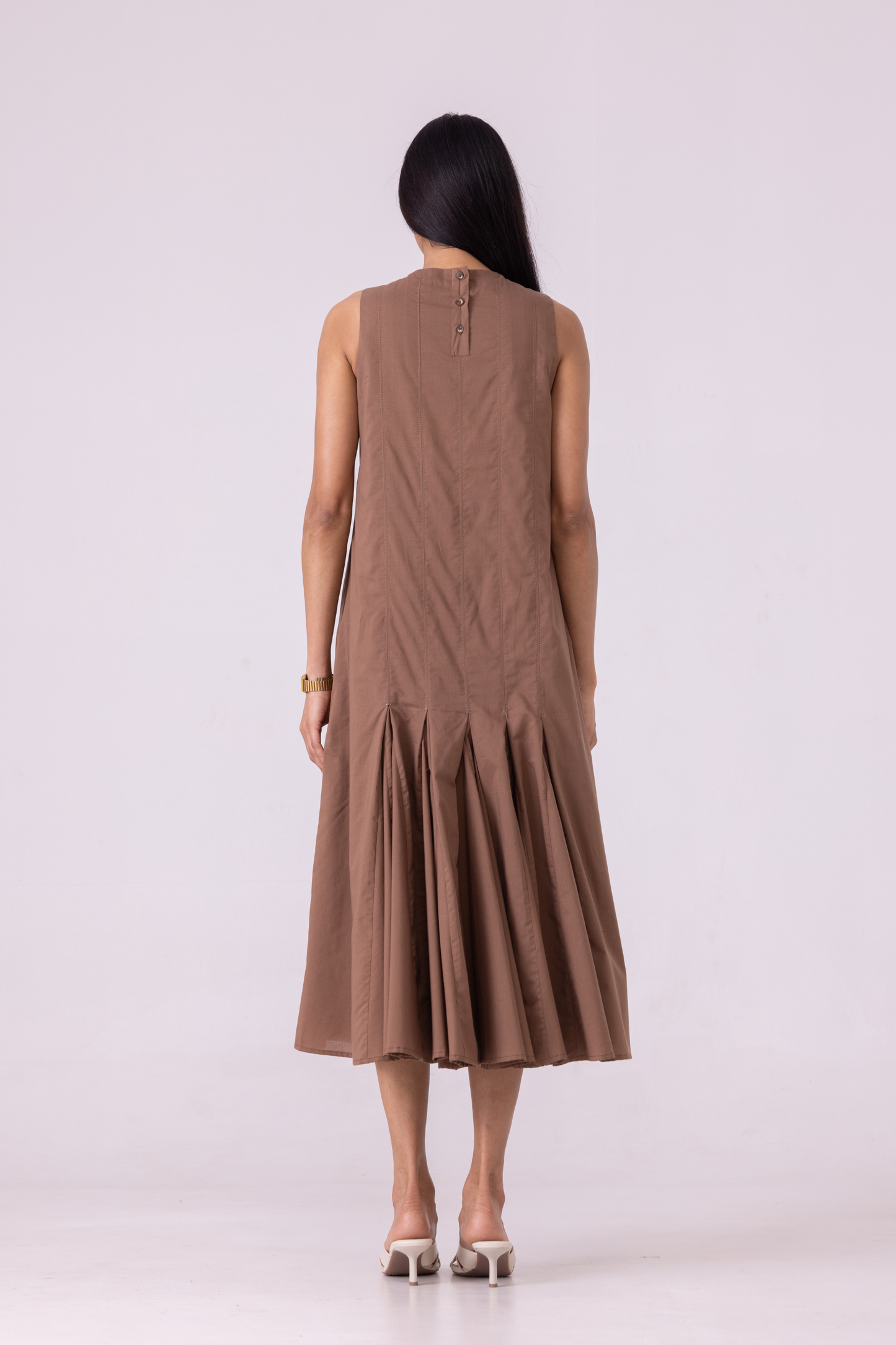 Arwen Brown Pleated Midi Dress