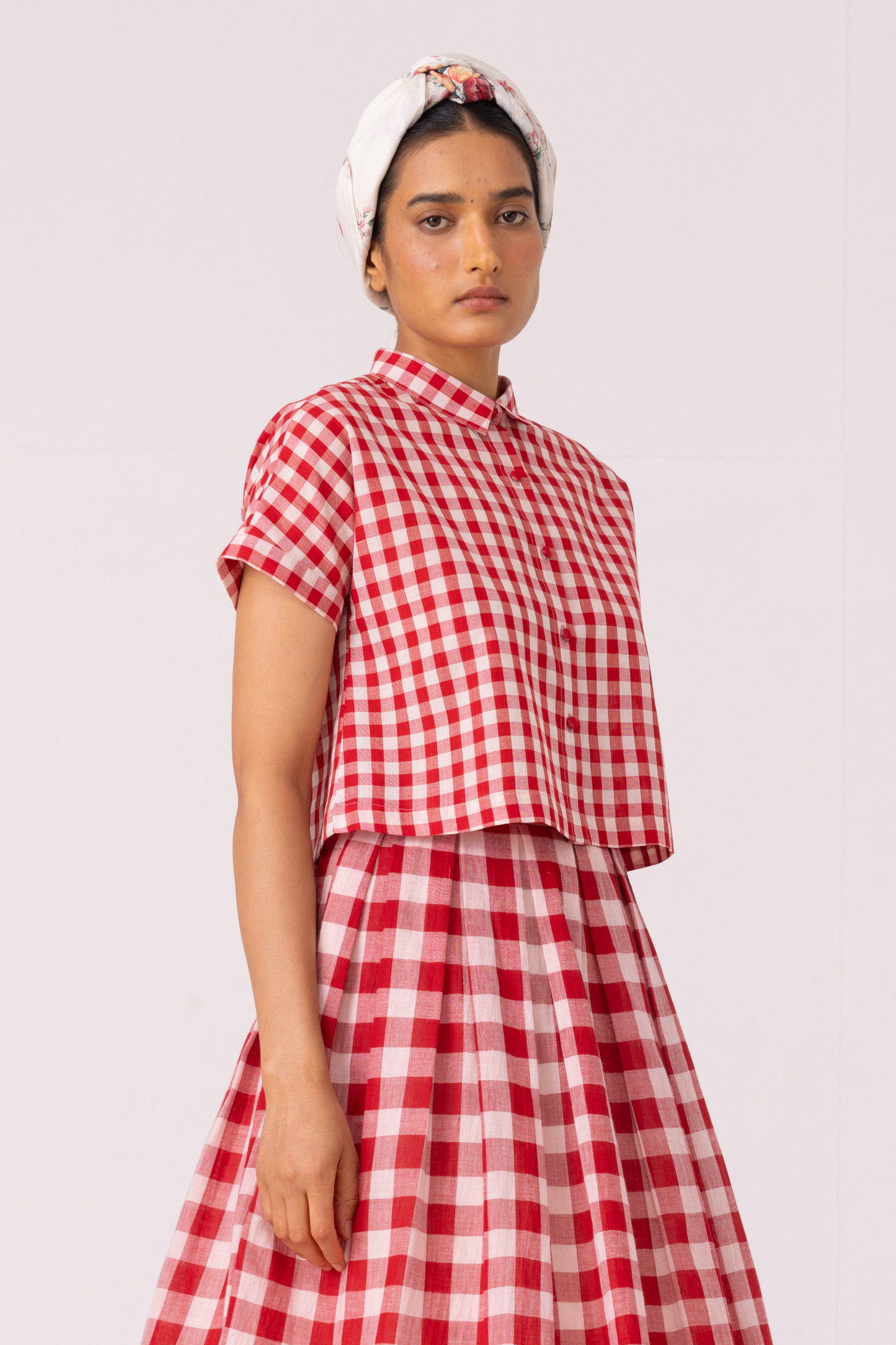 Emily Red Checkered Handwoven Top