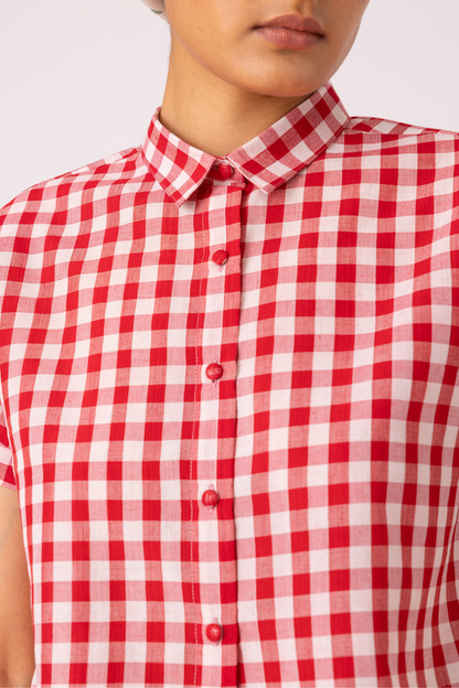 Emily Red Checkered Handwoven Top