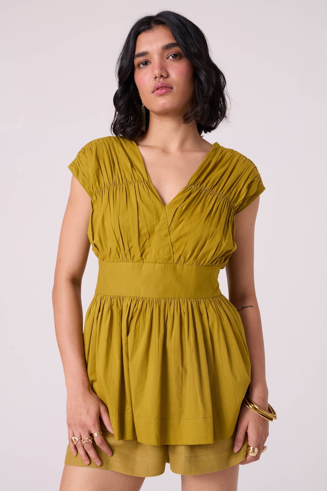 Roman Green Ruched Top