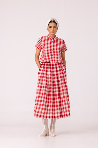 Emily Red Checkered Handwoven Top