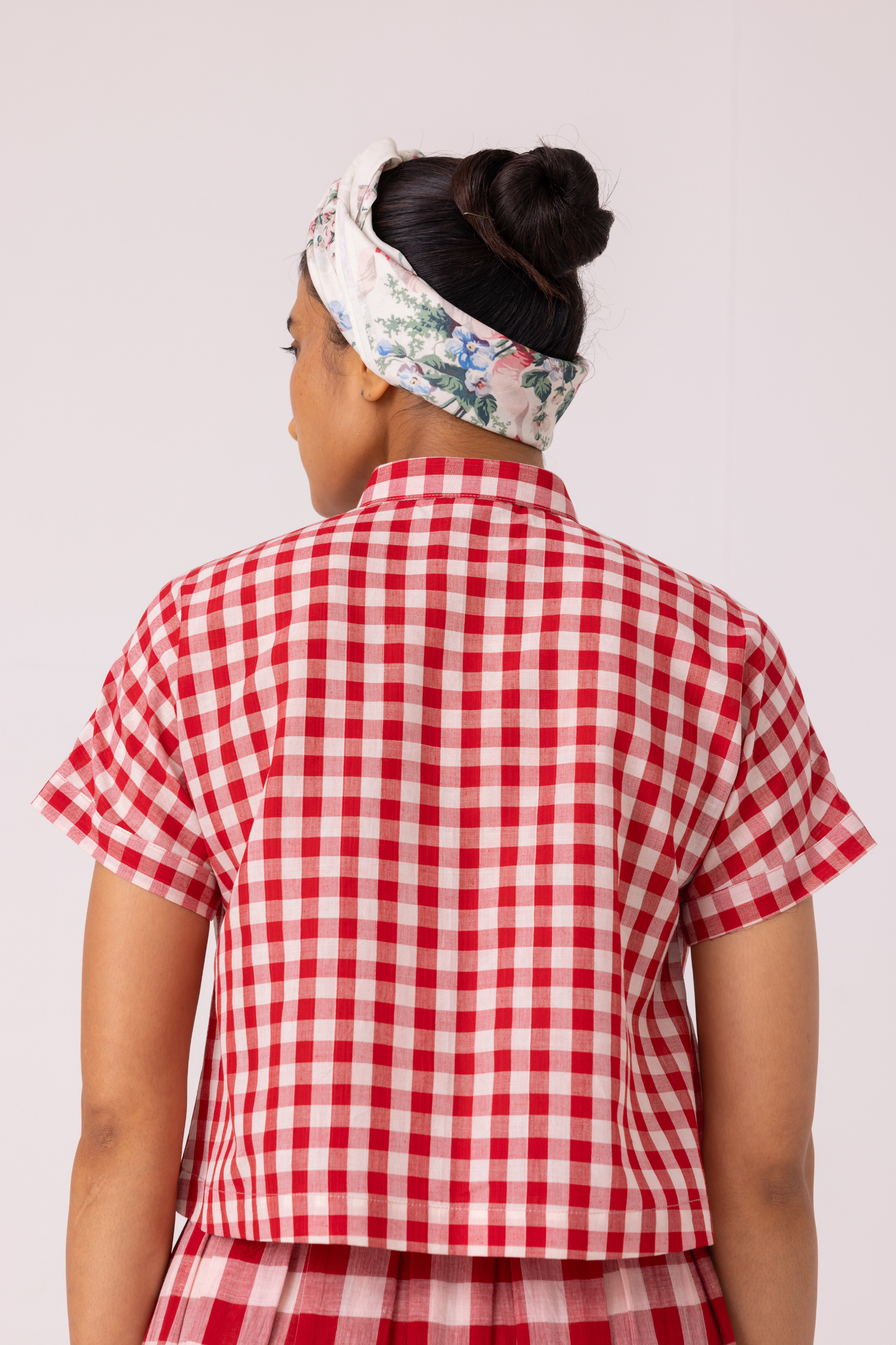 Emily Red Checkered Handwoven Top