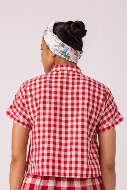 Emily Red Checkered Handwoven Top