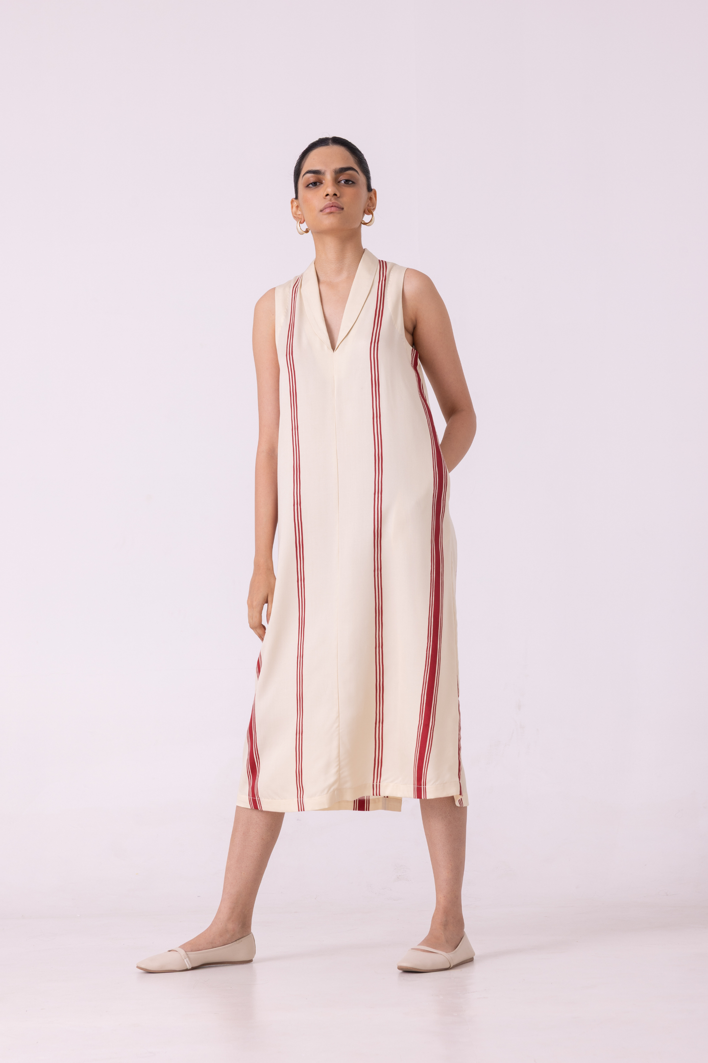 Eileen Red Striped Midi Dress