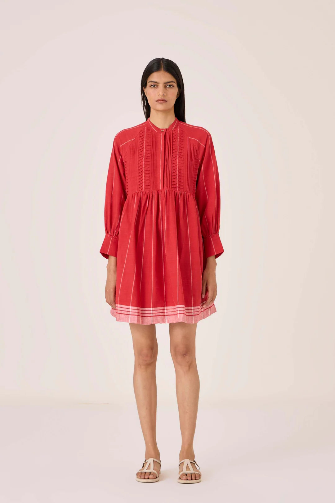 Amila Red Stripe Shirt Dress