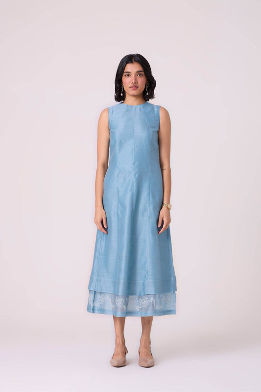 Milena Blue Handwoven Panelled Dress