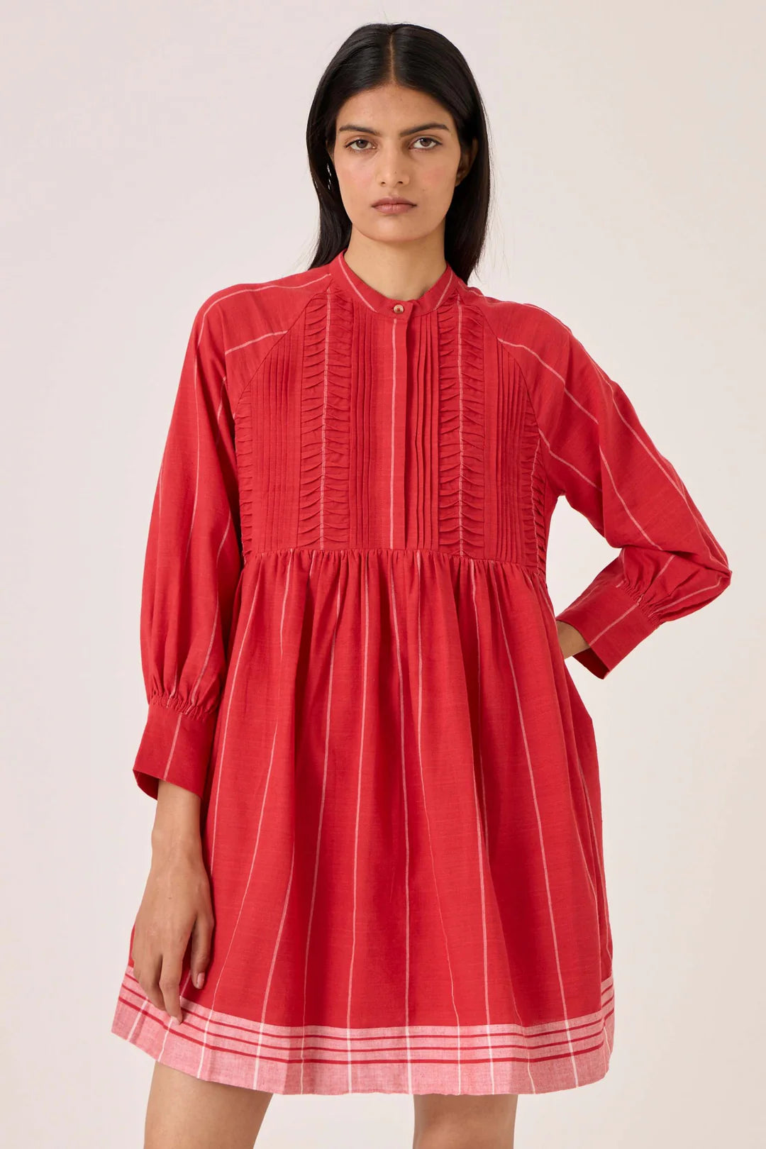 Amila Red Stripe Shirt Dress