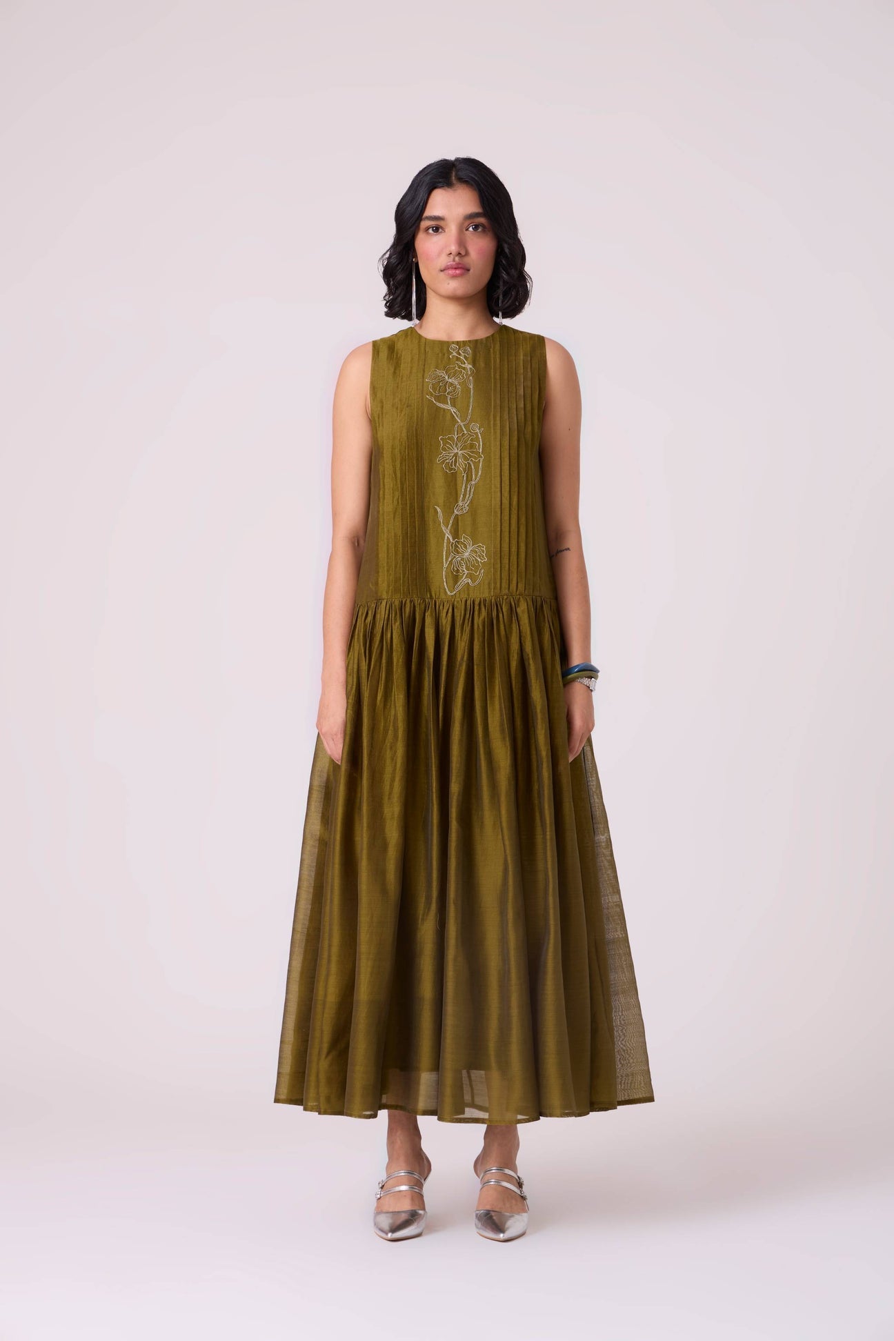 Oleg Green Handwoven Maxi Dress