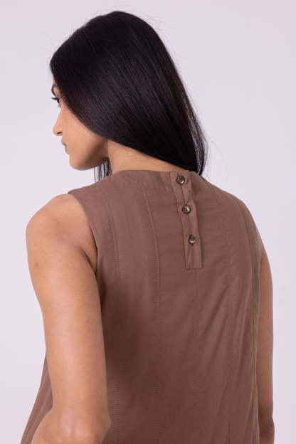 Arwen Brown Pleated Midi Dress