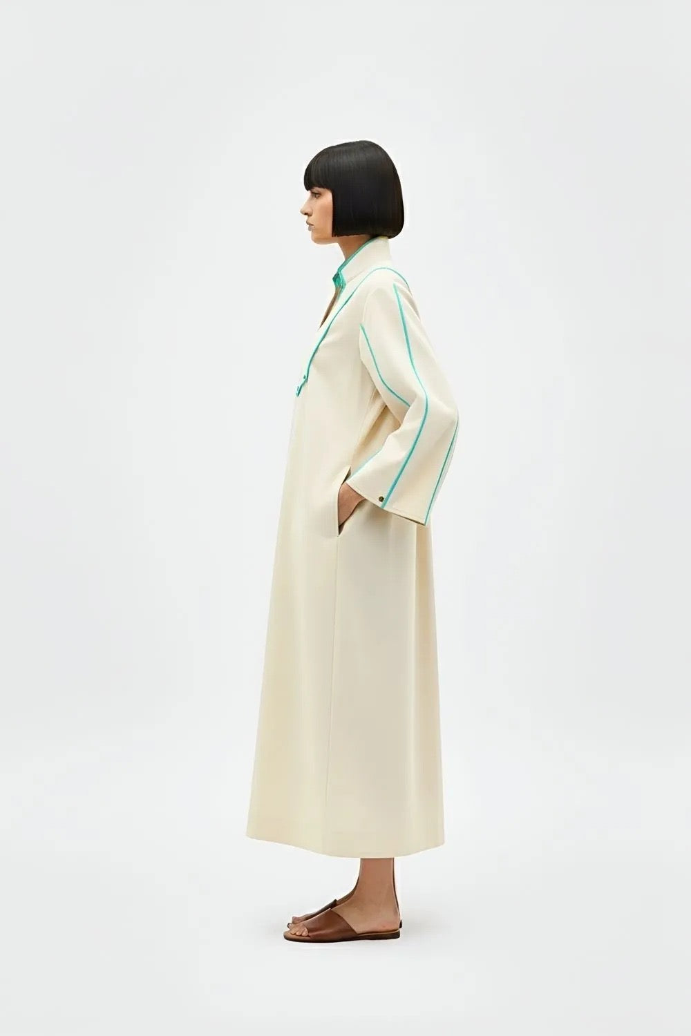 Ivory-Tiffany Blue Collared Stripe Dress